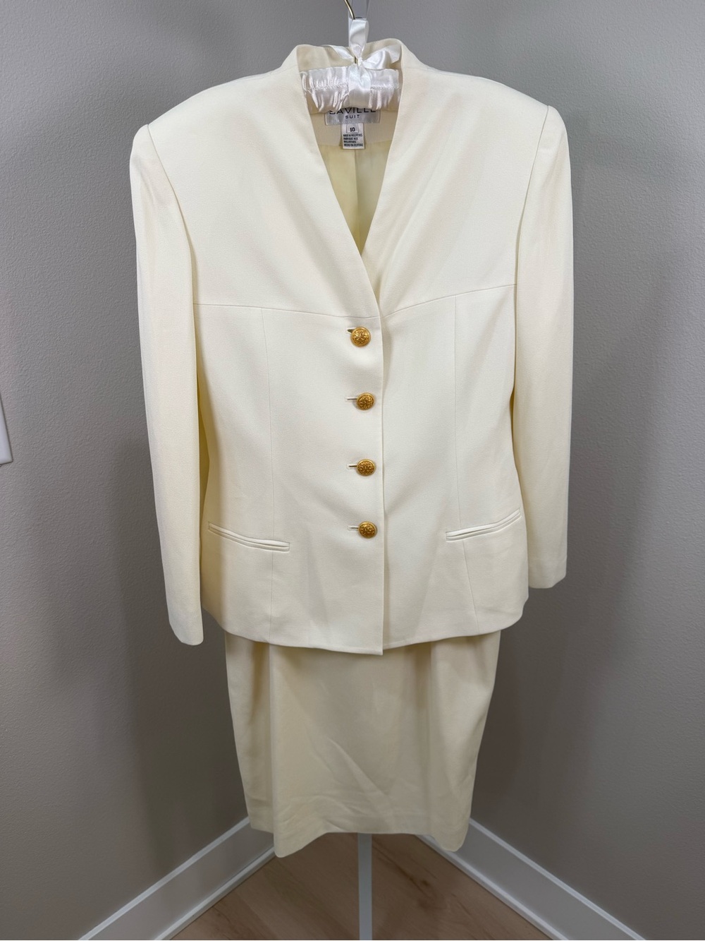 Saville Suit Ivory Skirt Suit Set Vintage Gold Buttons Size 10